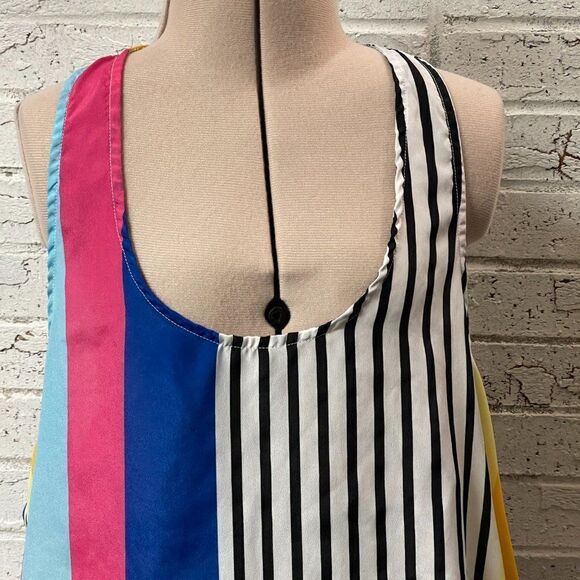Umgee Loose Fit Colorful Blouse Tank Top Large Striped Blue White - Picture 2 of 11